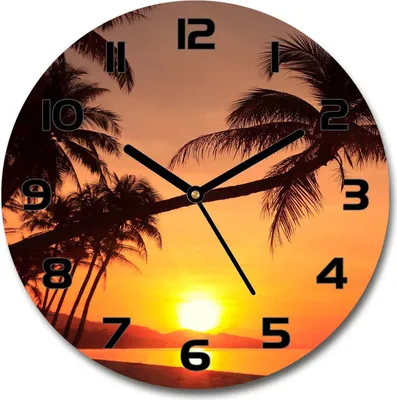 Produktbild von Wanduhr aus Glas 30fi Glasbild Glasuhr Gehärtetes Glas - schwarze-zeiger - Sunset beach