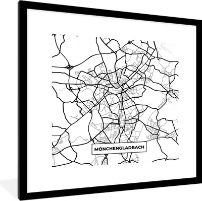 Produktbild von MuchoWow® Gerahmtes Poster Mönchengladbach - Karte - Stadtplan 40x40 cm - Poster mit Schwarzem Bilderrahmen Wandposter Rahmen Foto Bilder - Poster - Plakat im Rahmen