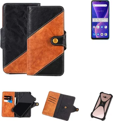 Produktbild von K-S-Trade Handyhülle Schutzhülle Bookstyle Case Wallet-Case kompatibel mit Blackview Oscal C60 Handy Cover Bumper Klapphülle schwarz hellbraun 1x