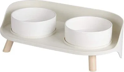 Produktbild von Famanu Katzenkom Set, Erhöhte Keramische Futter- und Wasserschalen mit Antirutschstand und Spritzschutz, 2 x 480 ml