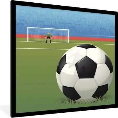 Produktbild von MuchoWow® Gerahmtes Poster Eine Illustration eines Fußballs auf dem Feld im Stadion - Jungen - Mädchen - Kinder 40x40 cm - Poster mit Schwarzem Bilderrahmen Wandposter Rahmen Foto Bilder - Mit Rahmen - Wanddekoration Schlafzimmer