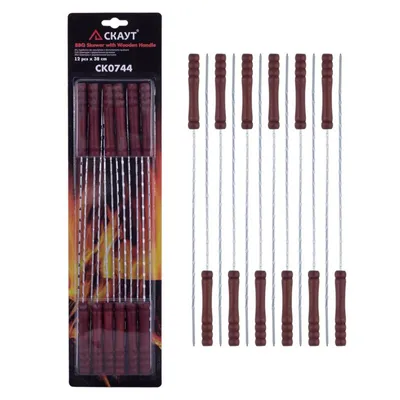 Produktbild von 12 Grillspieße Holzgriff Schampur Schaschlik BBQ Mangal Bratwurst Grillabend