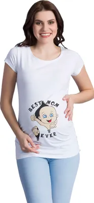 Produktbild von Umstandsshirt Kurzarm Best Mom Ever – Umstandsmode Damen Schwangerschaft, 95 % Baumwolle, Weiß, Gr. XL