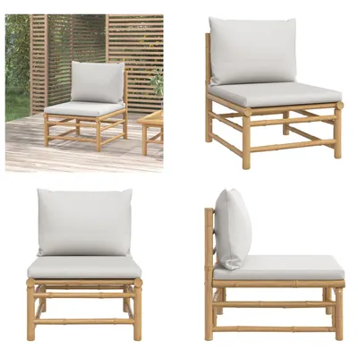 Produktbild von vidaXL Garten Mittelsofa mit Hellgrauen Kissen Bambus - Garten Mittelsofa - Garten Mittelsofas - Gartensofa - Outdoor Sofa