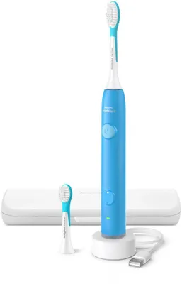 Imagen del producto de Cepillo de dientes eléctrico Philips For Kids Smart HX6600/42, para niños, sónico, con cerdas suaves, color azul, con temporizador de 4 x 30 segundos, diseño ergonómico