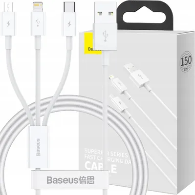 Produktbild von Baseus High-Speed Kabel Usb-A - Usb-C/Lightning/Micro Usb 3.5A 1M Weiss