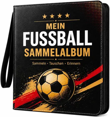 Produktbild von Fußballkarten Sammelalbum 900 Karten, Sammelkarten Album Fußball mit 50 Seiten und 9 Fächern, Kartenordner mit Reißverschluss & Handschlaufe