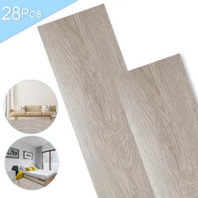 Zdjęcie produktu dla Podłoga winylowa PVC, 4 m², samoprzylepna, deski/płytki, antypoślizgowa, wodoodporna, 28 sztuk. Deski winylowe z fakturą drewna (jasnoszary)