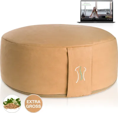 Produktbild von BACKLAxx® Bezug Meditationskissen inkl. Videokurs mit Buchweizen Füllung Yogakissen - Sitzhöhe 15cm und Sitzbreite 35cm Joga Sitzkissen
