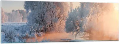 Produktbild von Bilder auf glas - Winter Schnee Fluss - 160x50cm - Glasbilder - Wandbilder - Kunstdruck - zum Aufhängen bereit - Wanddekoration aus Glas - Glas Bilder - Wandbild auf Glas - Einteilig - GAB160x50-4108