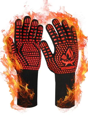 Produktbild von Ofenhandschuh Grillhandschuhe hitzebeständig bis 800°C, Silikon-Grillhandschuhe, Ofenhandschuhe rutschfest, feuerfeste Handschuhe, Grillhandschuhe, Ko