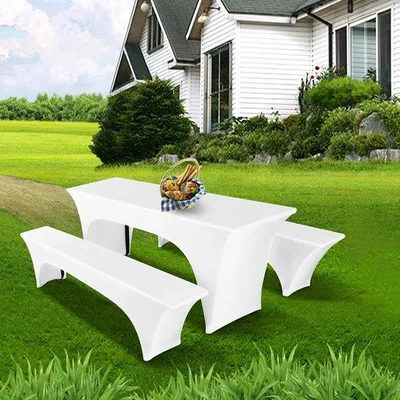 Produktbild von Famanu Tischdecken Set 3er, weiße Stretch-Tisch- und Bankbezüge - für 50 cm Tischbreite