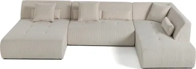 Image de Lisa Design Onyx - canapé panoramique modulable d'angle droit 7 places - en velours côtelé , Beige