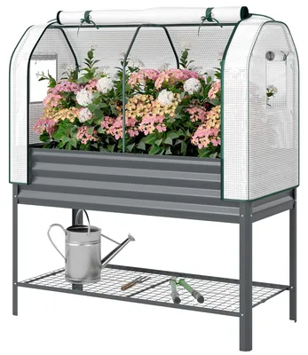 Produktbild von Outsunny Hochbeet mit Frühbeetaufsatz aus Metall Pflanzkasten mit Gewächshaus