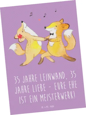 Produktbild von Mr. & Mrs. Panda Postkarte 35. Hochzeitstag Leinwandhochzeit - Lavendeltraum - Geschenk, Heiraten, Ehe, bildkarte, 35 Jahre Liebe, Ansichtskarten, Grußkarte, Postkarten