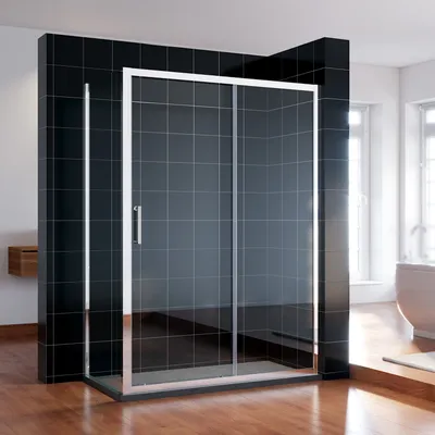 A modern bathroom with a shower enclosure.