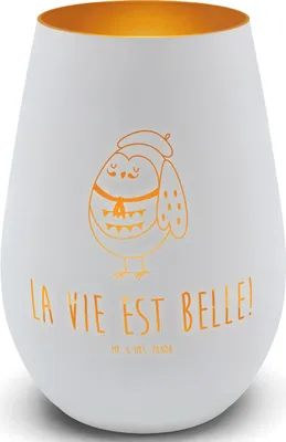 Produktbild von Mr. & Mrs. Panda Laterne Eule Frankreich - Weiß - Geschenk, Kerzenhalter, Spruch, Glas Windlicht, Teelichthalter, Französisch, Gartenlicht