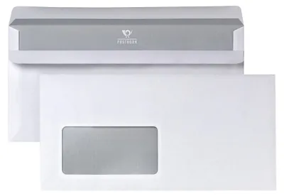 Produktbild von POSTHORN MADE BY BONG Briefumschlag DIN lang (1000 Stück), selbstklebender Briefumschlag mit Fenster, weiße Briefumschläge mit grauem Innendruck für S