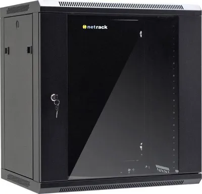 Produktbild von Netrack 19-Zoll-Wandschrank 12 HE, 600x450 mm, schwarz, Glastür, Seitenzugang