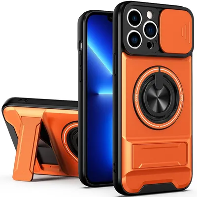 Obrázek produktu pro Magnetické pouzdro pro iPhone 13 Pro Max Ochranné pouzdro s posuvným krytem fotoaparátu a kroužkovým stojánkem Oranžová