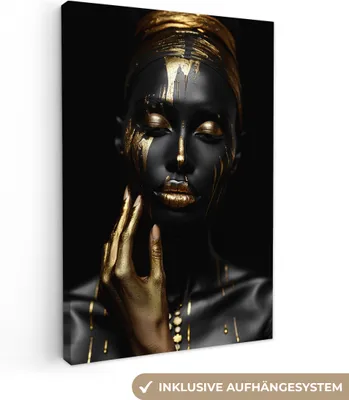 Produktbild von MuchoWow® - Leinwandbilder - Frau - Abstrakt - Schwarz - Gold - Porträt, Wandbild, Wanddeko Bilder Wohnzimmer, 20x30 cm