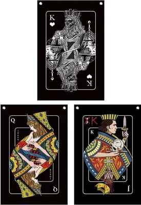 Obrázek produktu pro Látková plakátová sada na poker | 3 kusy | Svojtka hracích karet | 42x63cm | Včetně háčku | Jack, Queen, King