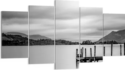 Produktbild von Bild auf Leinwand - Leinwandbild - 5 Teile - Schwarzweiß Landschaft See - 160x85cm - Wand Bild - Wanddeko - Wandbilder - Leinwanddruck - Bilder - Wanddekoration - Leinwand bilder - EA160x85-4321