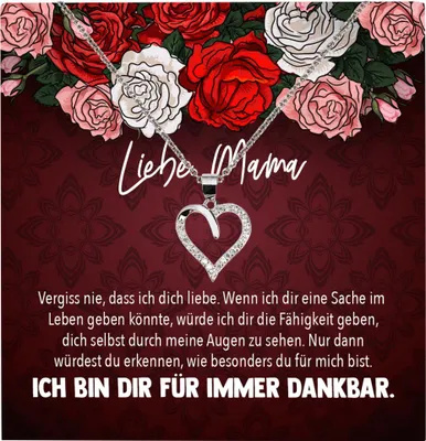 Produktbild von 22Feels Echt Silber Halskette - Liebe Mama Geschenk Geburtstag Muttertag Mutter Schmuck Set für Frauen - Herz Anhänger, Karte