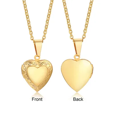 Produktbild von Medaillon mit Foto: Herz Kette aus Edelstahl Gold