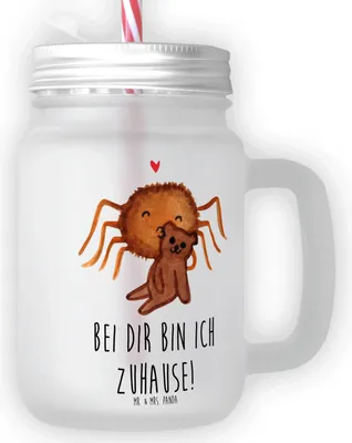 Produktbild von Mr. & Mrs. Panda Glas Spinne Agathe Teddy - Transparent - Geschenk, Cocktailglas, Trinkglas, Treue, mit deckel, Becher Strohhalm, Miteinander, Verliebt, Freundschaft