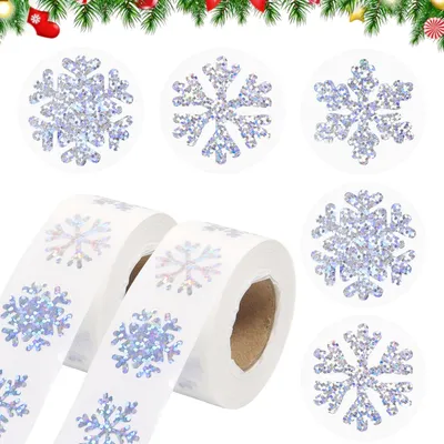 Schneeflocken-Sticker 1000 Stück, 2 Rollen, selbstklebend, Weihnachtsdeko