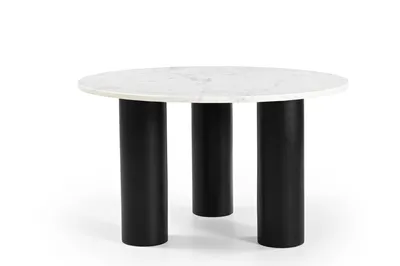 Zdjęcie produktu dla Marmoholz - Stolik kawowy Noto okrągły Ø70 cm x H40 cm z naturalnego białego marmuru i litego czarnego drewna mango – stolik w stylu modern