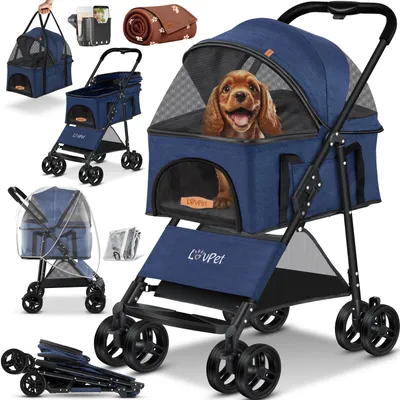 Produktbild von LOVPET® Hundewagen 2in1 Hundebuggy Hundebox Transporttasche Faltbar klappbar bis 20kg Haustiere Buggy mit Netzfenstern Getränkehalter, Regenschutzabdeckung & Kuscheldecke Jogger Buggy für Haustiere