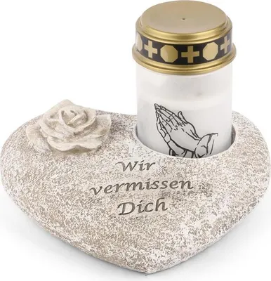 Produktbild von Novaliv Grabschmuck I Grabengel Grabdeko Grabherz grabdekoration Engel für Friedhof grablaterne Engel (Herz Rose, Grablicht weiß)