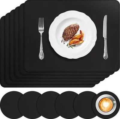 Produktbild von Wasserbeständige Kunstleder-Tischunterlagen, Set von 6, Leder-Look, PVC, 41 x 31 cm, schwarz