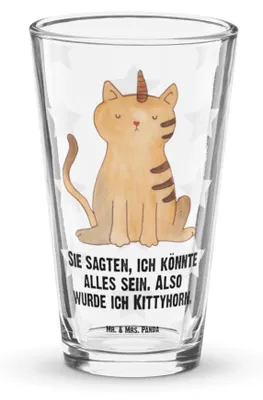Produktbild von Mr. & Mrs. Panda Cocktailglas Einhorn Katze - Transparent - Geschenk, Trinkglas, Glitzer, Bierglas, Glas, Pint, Tumbler, Unicorn, Katzer, Regenbogen