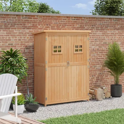 Produktbild von Sweiko Gartenschrank Holz Geräteschuppen Gerätehaus Geräteschrank Pultdach Garten Natur 127,5x50x164cm