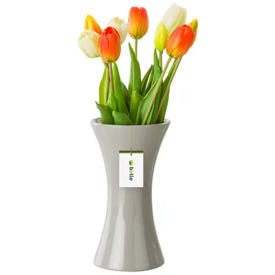Obrázek produktu pro Keramická váza na květiny šedá lesklá H 22,3 cm D 6 cm Dekorativní stolní váza přesýpací hodiny Květiny Deco Orchidej Moderní glamour