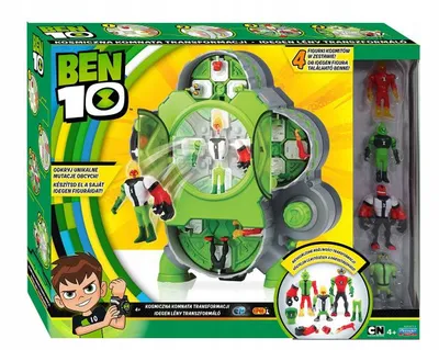 The image shows the packaging of a Ben 10 toy, a transformation chamber with figures.