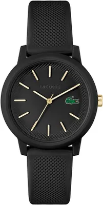 Produktbild von Uni Quarzuhr Analog mit Silikonarmband, Petit Piqué-Muster, schwarzes Zifferblatt mit goldenen Akzenten, 36mm Gehäuse, wasserabweisend bis 5 Bar