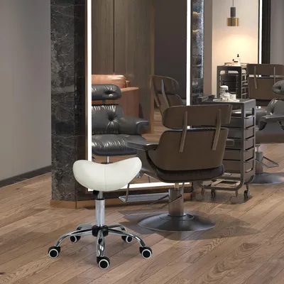 Produktbild von Sweiko Rollhocker höhenverstellbar Drehhocker 49-61 cm Arbeitshocker drehbar Sattelhocker für Büro Salon Massage Spa Weiß