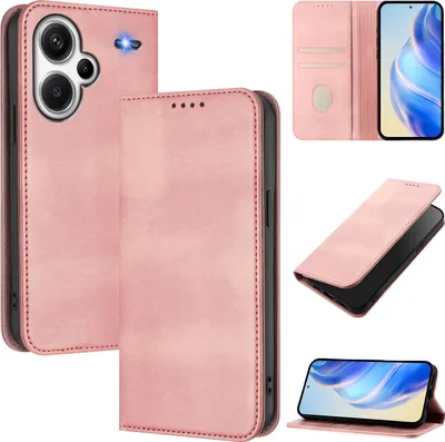 Obrázek produktu pro Pouzdro pro Xiaomi Redmi Note 13 Pro+, vintage kožené pouzdro s RFID ochranou, přihrádkami na karty, stojánkem Růžový