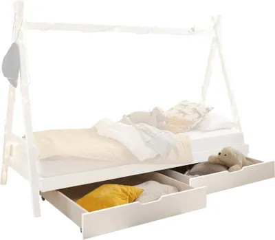 Produktbild von Bettschubkasten >SORA< (2er Set) in Weiß, Kiefer massiv - 97x15x91cm (BxHxT)