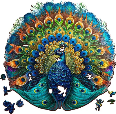 Obrázek produktu pro Únikový svět páv 32 x 32 cm 300 dílků dřevěné puzzle
