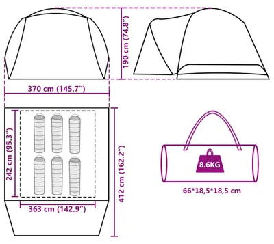 Produktbild von vidaXL Familienzelt mit Vorzelt 6 Personen Blau Wasserdicht