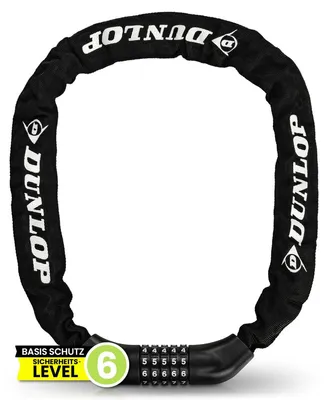 Zdjęcie produktu dla Zamek szyfrowy do roweru DUNLOP - Wysokie bezpieczeństwo - 100 cm - poziom bezpieczeństwa 6 z 5-cyfrowym kodem - łańcuch do roweru e-bike skuter ebike zamek szyfrowy
