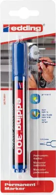 Produktbild von edding 300 Permanentmarker - blau - 1 Stift - Rundspitze 1,5-3 mm - wasserfest, schnell-trocknend - wischfest - für Karton, Kunststoff, Glas, Holz, Metall, Glas