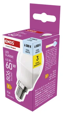 LED žárovka Classic Mini Globe / E14 / 6,5 W (60 W) / 806 lm / studená bílá