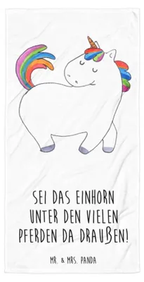 Produktbild von Mr. & Mrs. Panda Handtuch Einhorn Stolzieren - Weiß - Geschenk, Reiten, Pferd, Unicorn, Badehandtuch, Bunt, Einhörner, Duschtuch, Großes, Reisehandtuch, Duschhandtuch