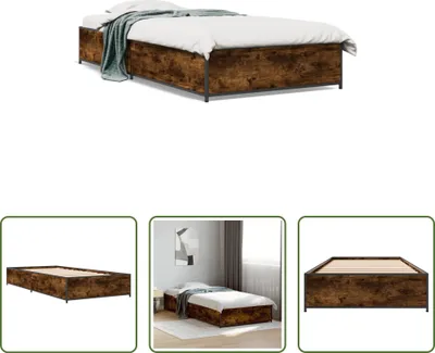 Produktbild von The Living Store Bettgestell Räuchereiche 75x190 cm Holzwerkstoff und Metall